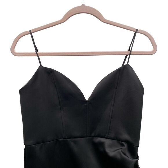 ZARA Black Satin Effect Spaghetti Strap Sweetheart Neckline Ruched Midi Dress M - Picture 2 of 12